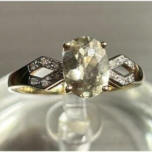 14k Yellow Gold Citrine Diamond Ring, Geometric Design, Size 6 fine jewelry